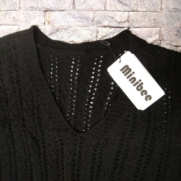 Minibee Size Large Women's Deep V-Neck Sleeveless Knitted Hi Low Sweater Vest - Picture 3 of 4